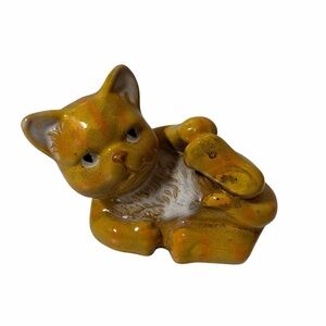 Vintage Garden Ridge Cat Figurine Orange Cat Tabby Laying on Side Ceramic Decor